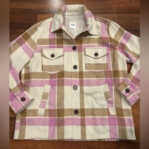 Gap Shacket Jacket Women’s Size Large Flannel Pink Brown